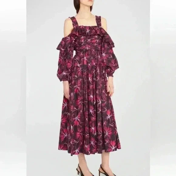 ULLA JOHNSON Caprice floral cotton poplin midi dress Women’s Size 2 NWOT - Picture 1 of 16